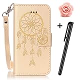 TOYYM Tasche Hülle für Samsung Galaxy A5 2016,Flip Schutzhülle Zubehör PU Leder Handytasche 3D Gold Traumfänger Muster Design im Bookstyle mit Ständerfunktion[Stand Feature] Kartenfächer für Samsung Galaxy A5 2016/A510 Leder Cover