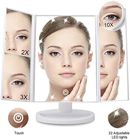 McDou Magnifying Makeup Mirror with 21 LED Lights Smart Touch Screen Trifold Vanity Mirror for Beauty Comsmetic