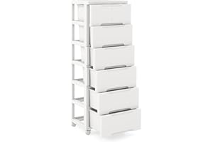 GIANTEX Tour de Rangement Plastique 7 Tiroirs avec roulettes, Meuble Tiroir, Dessus Spacieux, Caissons de Rangement, Tiroirs de Tailles Différentes, Caisson Bureau pour Salon, Salle de Bain, Blanc
