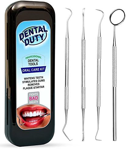 Dental Hygiene Kit - Calculus &amp; Plaque Remover Set - Stainless Steel Tarter Scraper, Tooth Pick, Dental Scaler And Mouth Mirror.Dentist Home Use Tools (Black)