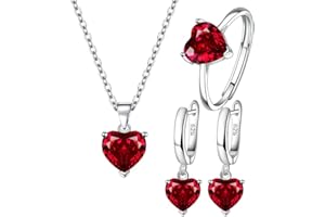 TTPSRY Pendientes de plata Conjunto Aretes Anillos Collar Corazón Pendiente con Cubic Zirconia Brillantes Regalo para la Fiesta de Bodas