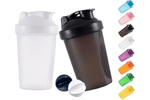 GAISHION Protein Shaker Flasche 400 ml Auslaufsicher, BPA Frei, Eiweiß Shaker für Supplement Shakes mit Sieb & Skala, Fitness Mixer für cremige Whey Proteinpulver Shakes, (Schwarz+Weiß(2PCS)