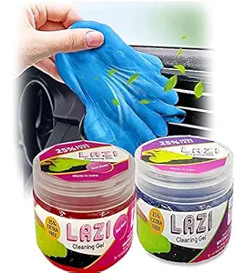 LAZI(Mix Color-Pack of 2) Car Ac Vent Dashboard Interior Dust Dirt Cleaner Sticky Jelly Putty Kit for Vehicle Interior Keyboard PC Laptop Electronic Gadgets Reusable Cleaning Gel(Blue,Red)