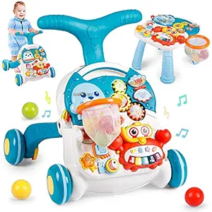 Cloyster 2-in-1 Baby Walker for Girls Boys, Sit to Stand Learning Walker and Activity Center Table, Educational Baby Push Walker, Infant Toys for 1 Year Old Kids Birthday Gift for 6 to 36 Months