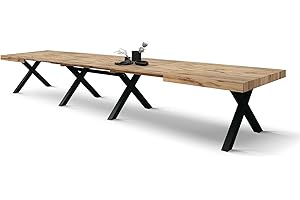 PAZZO DESIGN Tavolo Allungabile Roberta, Tavolo Soggiorno, Tavolo Cucina, Rovere Rustico, Gambe Incrociate Nere a X, Da 180 a 480 cm, Made in Italy - id_2005