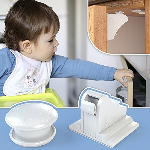 Premium Child Safety Cabinet Locks - Set of 4 Magnetic Cabinet Safety Locks - No Drilling! 5 Minuets and The House Is Protected
