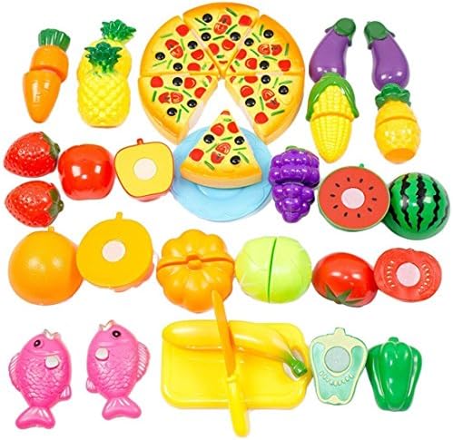 Vivi Pray 24pcs Plastic Fruit Vegetable Pizza Set Kids Kitchen Cutting Toy Food Set