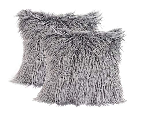 3C Collection 2 Pack Fluffy Cushion Covers Grey 45cm x 45cm, Soft Cuddly Faux Mongolian Fur Cushion 3C Collection 2 Pack Fluffy Cushion Covers Grey 45cm x 45cm, Soft Cuddly Faux Mongolian Fur Cushion