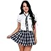 Produktbild YiZYiF Schulmädchen Kostüm Kleid Sexy Halloween Kostüme Fancy Dress Outfit Bluse Tops und Minirock Krawatte S-XL Marineblau & Weiß S