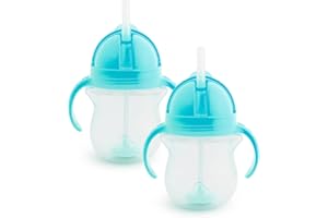 Munchkin Click Lock Tip & Sip Straw Cup Set | Baby Toddler Sippy Cups with Straw | BPA Free | Leakproof Cup| Baby Cup Weighted Straw | Baby Bottles -7oz/207 ml | 2 Pack | Blue