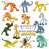 Selva de dibujos animados y animales salvajes Para niños de 3 años de edad y por encima de este conjunto de figuras de animales puede servir como una guía de aprendizaje excelente hacia los animales de la selva, ya que consta de estilo variado tigre, elefante, leopardo, dinosaurios, cebra, jirafa y león.