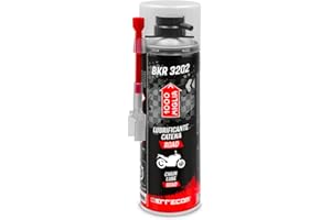 ERRECOM 1000 Miglia BKR 3202 Road Motorcycle Chain Lubricant, Water and Dust Resistant, Precise Spray with No Drips, Includes Huggie System with 90° Connector, 500 ml Aerosol Can