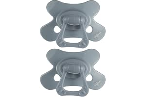Difrax Tétine 6-18 Mois Natural – Sucette Naissance avec Tétine Silicone - Facile à Accepter - un Apport Optimal d'Air – Tutute Bébé 6 Mois et Plus – Gris Pierre - 2 Pièces