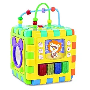 PLUSPOINT Colourful and Attractive Baby Activity Cube for Toddlers, 6 in 1 Multipurpose Activity Play Center, Educational Toy for 0-2 Years Old Boys and Girls- Multi Color