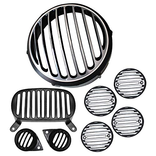 AllExtreme EXGSE8P Metal Die Casted Front Rear Head Light Grill Cover Set with Tail Lamp, Indicator, Pivot Eyes Cup Compatible for BS3 BS4 Model Bullet Electra 350cc