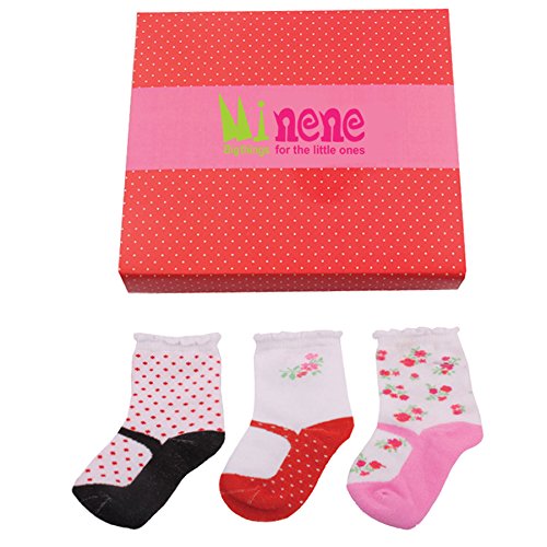 Minene Baby Infant Toddler Kids Gift Set of 3 Mary Jane Girls Socks (0 to 6 Months)