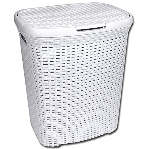 Wäschekorb - Wäschetruhe - Wäschekiste Rattan aus Kunststoff weiß