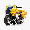 PLUSPOINT Diecast Motorcycle Toy Bike Scale Model,Pull Back Vehicles Alloy Simulation Superbike with Lights and Sound Also for Car Dashboard,Kids,Adult (Moto-Yellow)