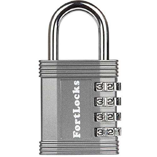 FortLocks Candado de Combinación - Candado de 4 Dígitos para Taquillas de Escuela y Gimnasio, Exterior, Vallas, Pasadores, Almacenes, Carcasas, Cajas de herramientas y Cobertizos - Reseteable Para Todos los Climas Anti Óxido Metal y Acero - 1 Paquete Plateado