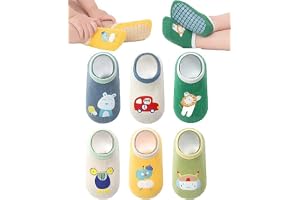 6 Pairs Baby Non-slip Grip Socks for Toddlers 0-36 Months - Anti Skid Cotton Crew Socks with Full Sole Silicone Grips for Boys & Girls, Soft & Stretchy for Crawling & Walking
