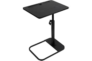kiss me TV Tray Table, Small Adjustable Height Table C Shaped End Side Table Sofa Arm End Side Table with Phone and Tablet Slot for Sofa, Bed, Living Room Bedroom Balcony Patio (Black)