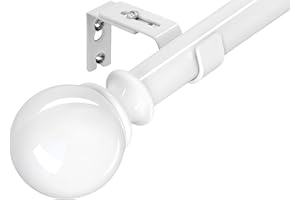 GDEVKHN Curtain Poles for Eyelet Curtains Rods, Curtain Pole for Window Adjustable Single Curtain Rod with Self-locking for Living Room, Bedroom, Bathroom（35.4-68.9inch, White）