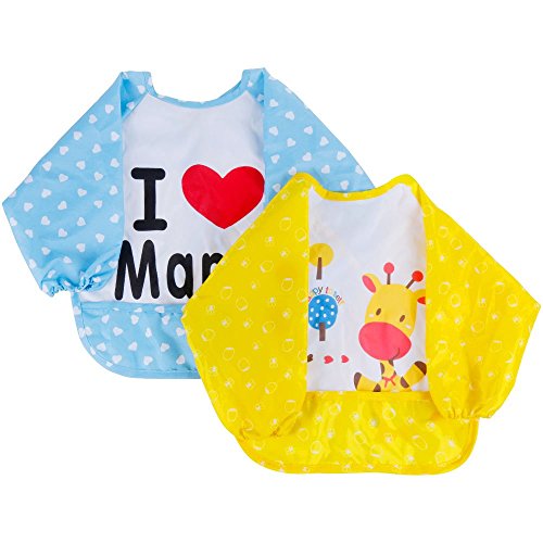 Lictin 2 Set Lätzchen Lätzchen mit Ärmeln Baby Lätzchen Ärmellätzchen Baby Ärmellätzchen Lätzchen Baby Lätzchen wasserdicht