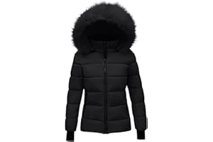 duxyoz Winter Coats for Girls UK - Hooded,Warm,Padded,Quilted,Lightweight,Casual Fitted Overcome Puffer Jacket with Faux Fur Hood 5-14 Years