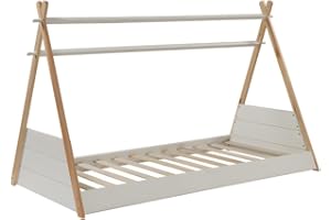 VENTE-UNIQUE Venta-Unica - Cama Tipi Sioux - 90 x 190 cm - Pino - Blanco y Roble