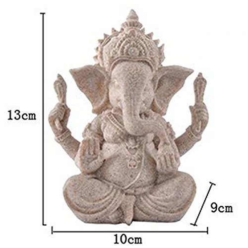 PIXNOR Sandstein Ganesha Buddha Elefanten Statue Skulptur handgefertigte Figur - 3