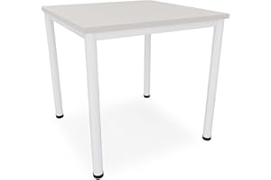 Dila GmbH Schreibtisch/Besprechungstisch in verschiedenen Größen und Farben weißes Metallgestell Konferenztisch Arbeitstisch (B: 80 cm x T: 80 cm, Lichtgrau)