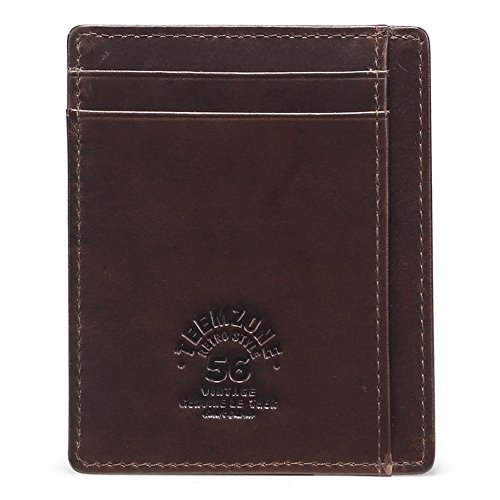 Teemzone Delgado Cartera Tarjetero Hombre Piel RFID Protección Billetera Organizador de Tarjetas (Café Tarjetero)