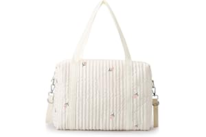 SONARIN Brodé Sac à Langer pour Bébé Fourre-tout,Grande Capacité Coton Sac Bandoulière à Langer Élégant Sac de Maternité Sac à Couches de Voyage avec 2 Crochets de Poussette(Tulipe)