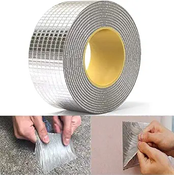 WEHXZP Super Strong Adhesive Waterproof Permanent Repair Aluminum Butyl Tape Rubber Foil Suitable for Roof Leak, Surface Crack, Window Sill Gap, Pipe Rupture, Boat Sealing(5 METER)(2 INCH)