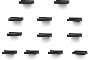 PHOENANCEE Solid Oak Wood, Set of 12, Record Shelf Wall Mounted Rack, Album Record Holder, Picture Ledge Shelves, Record Storage Display Collection Stand(Rustic Black, Set of 12)