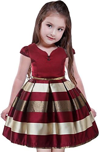 Girls Stripe Dress Wedding Party Children'S Princess Skirt. 100-160 . Red . 110