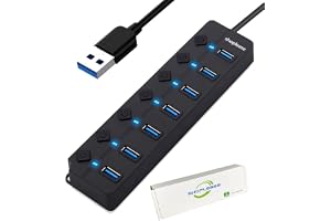 7-portars USB 3.0-hubb med individuella strömbrytare och lampor, höghastighetsdatahubdelare bärbar USB-förlängningshub för PC