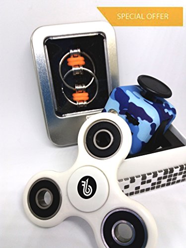 FB1FINGER SPINNER FIDGET TOY and BONUS Fidget CUBE and CHAIN ADHD Toys Stress Relief Focus Autism ADD For Kids Adult Focus Durable High Speed Bearings NON 3D Printed (White) FB1FINGER SPINNER FIDGET TOY and BONUS Fidget CUBE and CHAIN ADHD Toys Stress Relief Focus Autism ADD For Kids Adult Focus Durable High Speed Bearings NON 3D Printed (White)