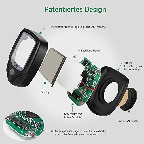 GHB Fahrradcomputer Drahtloser Speedometer Wasserdichter Kilometerzähler mit LCD Display Multifunktional (Schwarz) - 4
