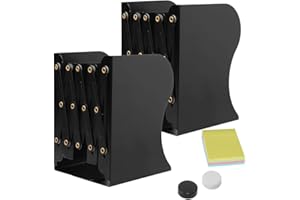 Book Ends, DARUITE Metal Bookends Adjustable Book Ends Expanding Heavy Duty Bookends Book Ends for Book Shelves Desk Organiser Non-Skid Book Holder for Kids School Supplies, 2PCS Black