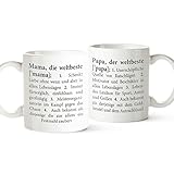Casa Vivente Tassen mit Aufdruck - 2er Set - Definition Mama und Papa - Kaffeebecher aus Keramik - Geschenkideen zum Muttertag und Vatertag - Geburtstagsgeschenk für Männer und Frauen