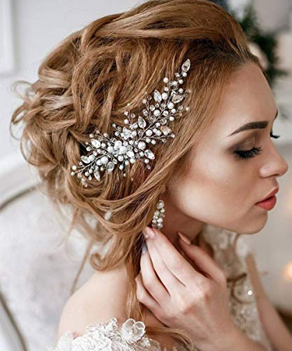 Deniferymakeup - pettine per capelli da sposa con perle, accessorio per acconciature da sposa, accessorio con cristalli per matrimonio