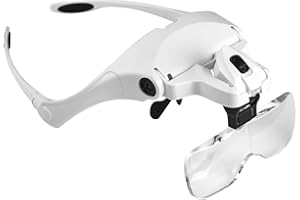 MOACC Lupa con Luz 2 LED, Lupas de Aumento para Modelismo,Reparaciones,Coser,Soldadura,Eliminar Piojos,Pegar Piezas Pequeñas,Joyería y Relojería - 5 Lentes Intercambiables (1.0X a 3.5X)