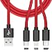 Produktbild mobilefox® 3in1 Multi Ladekabel 3 Anschlüsse 8 Pin Lightning + Micro-USB + Type C Stecker Kabel für Sony Xperia E5 M5 Rot