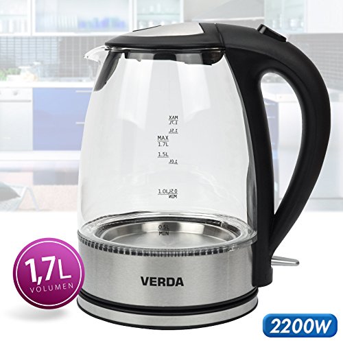 VERDA Wasserkocher 1,7L 2200W Edelstahl LED BELEUCHTUNG Glas SN0617L-8 - 6