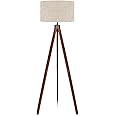 Conbo Wood Tripod Floor Lamp, Standing Lamp, Modern Design Studying Light for Living Room, Bedroom, Study Room and Office, Flaxen Lamp Shade with E26 Lamp Base