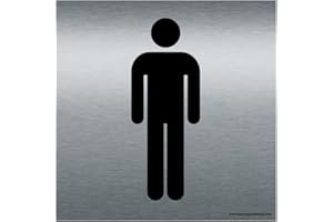 AUA SIGNALETIQUE - Plaque de porte Aluminium brossé imprimé AluSign - Double Face adhésif au dos (130 x 130 mm, Toilettes Hommes)