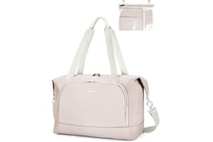 ECOHUB Bolsa de Viaje Plegable, Equipaje de Mano Ligera y Resistente al Agua para el Fin de Semana, Bolsa Viaje con Reciclada Bolsillo Húmedo Extraíble para Mujer y Hombre, 30L-Beige