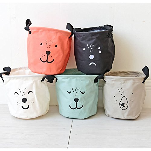 gossipboy süßem Gesicht Muster 20 x 18,4 cm klein rund Leinen & Baumwolle Stoff Wäschekorb, zusammenklappbar, Unterwäsche & kleine Gegenstände Lagerung Organizer grün - 4