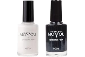 Moyou Nails - Lot De 2 Vernis À Ongles Design Extra Viscose Pour Tampon Facile Utiliser Couleurs Noir Et Blanc Impact Brillance , Noir/Blanc 12 Ml (Lot 2)